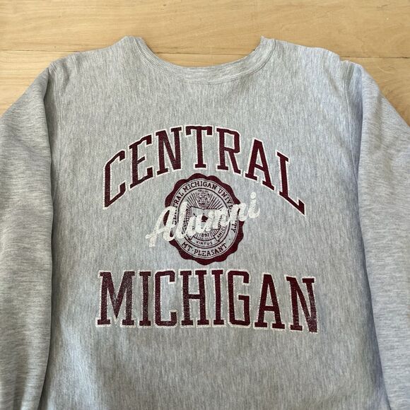 Vintage Central Michigan Sweatshirt XL Gray 90s Champion Reverse Weave Pullover - Picture 3 of 10